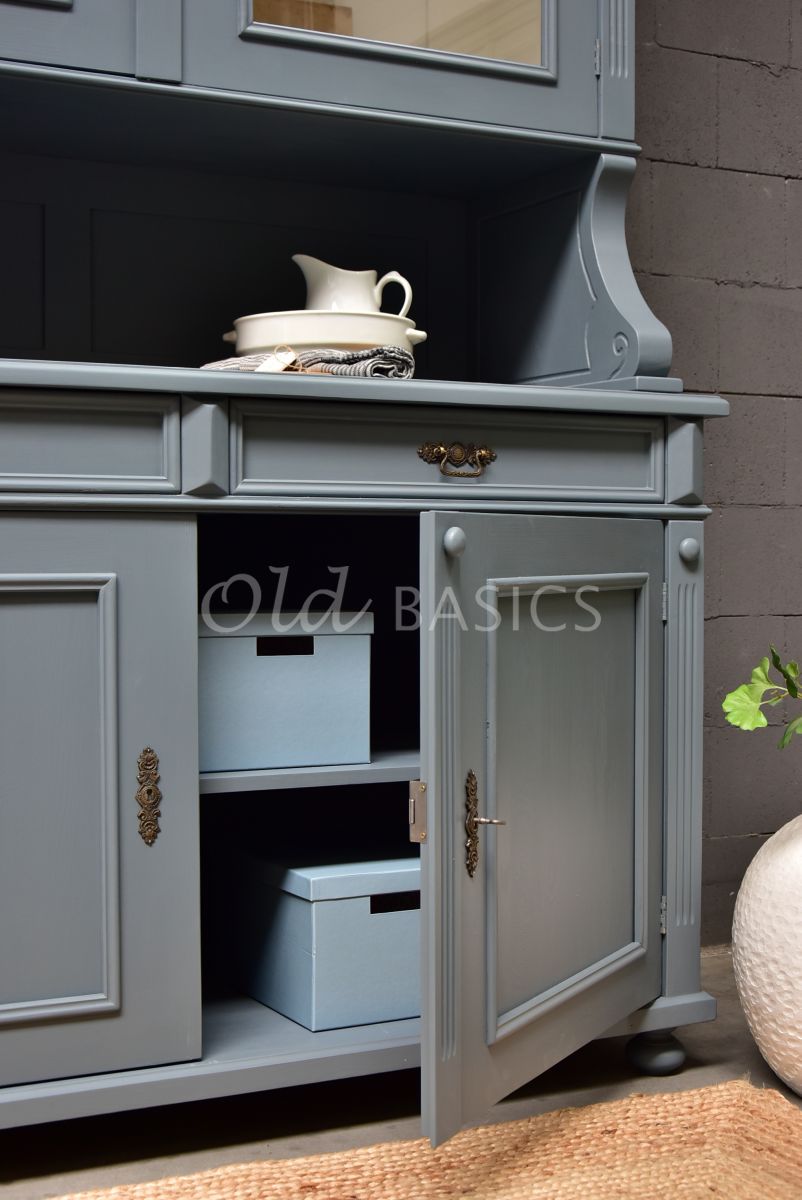 Detail van Buffetkast Deux, 2 deuren, RAL7031, grijs, blauw, materiaal hout